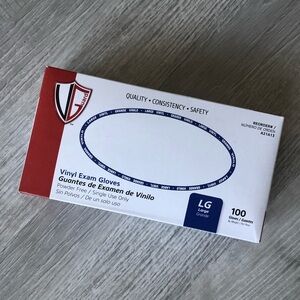 VGuard Vinyl Exam Gloves, Powder Free, Large, 100 Per Box